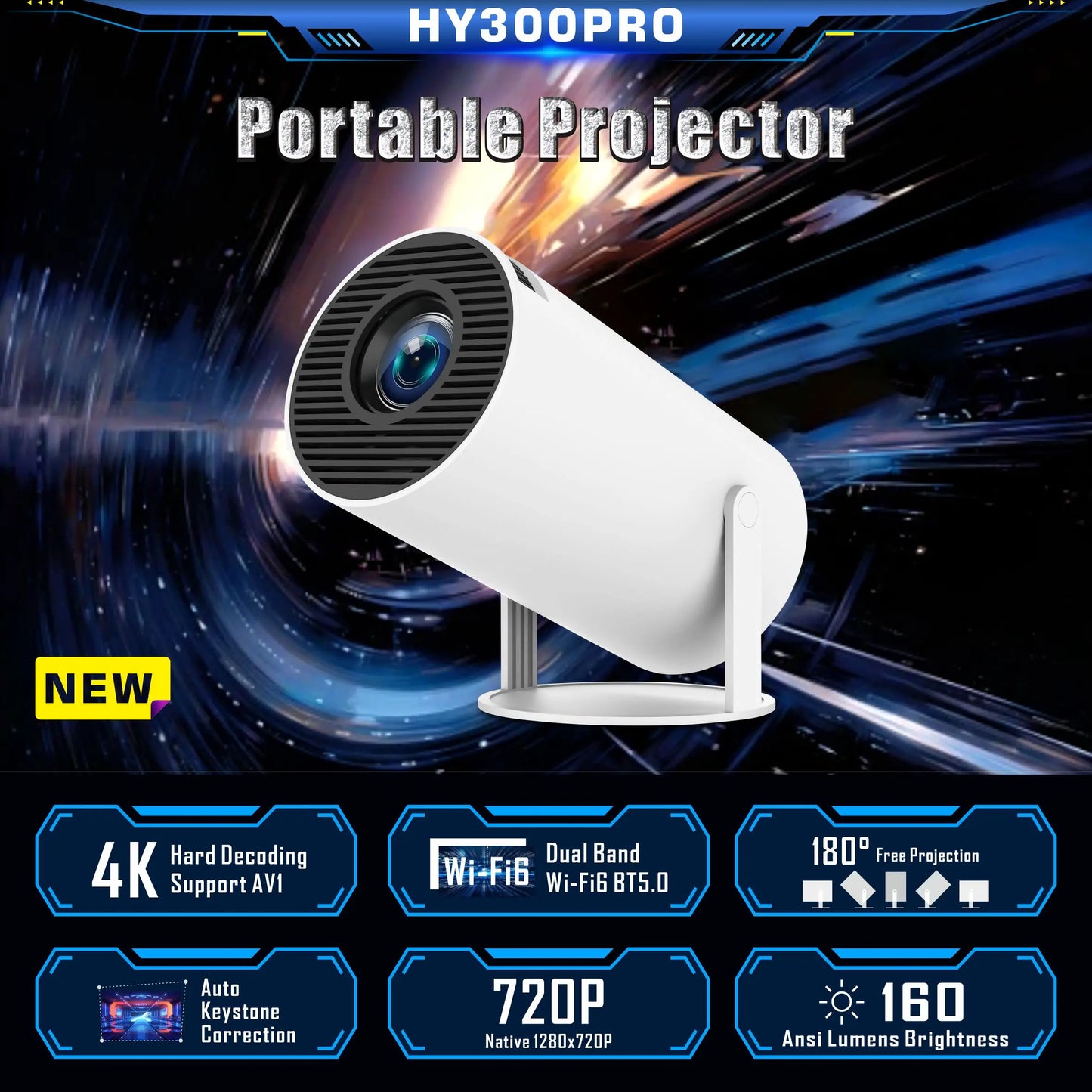 Full Android System HY300 Pro Lcd Projector 1280 720P 4K Portable Projector WIFI