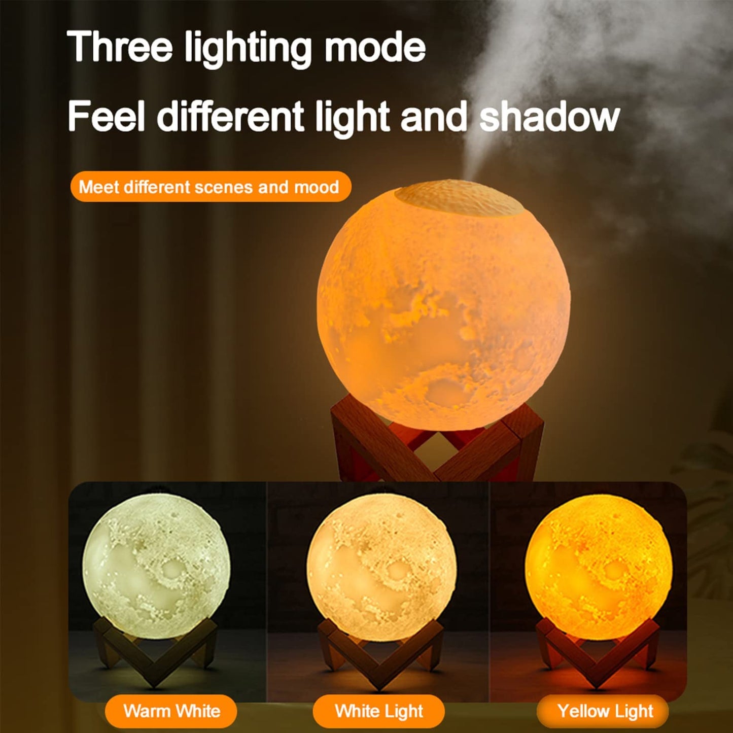 Portable 800Ml Cool Mist Humidifiers Aroma Oil Diffuser Mini 3D Moon Lamp